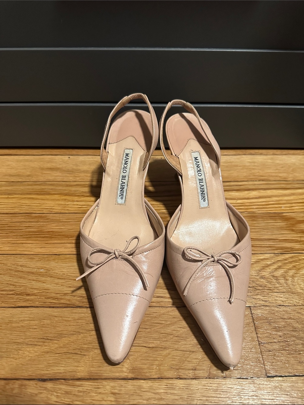 Manolo Blahnik Blush Pointed-Toe Slingback Heels